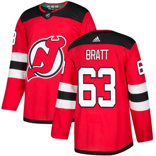 Adidas Devils #63 Jesper Bratt Red Home Authentic Stitched Youth NHL Jersey - Click Image to Close